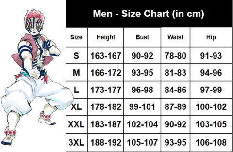 akaza cosplay size chart