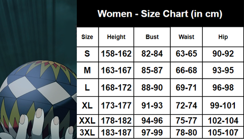 susamaru cosplay size chart