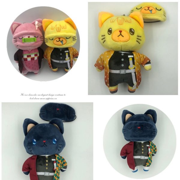 Takerlama 15cm 5 90 Demon Slayer Kimetsu No Yaiba Tanjirou Plush Doll Pendant Keychain Cat Face 1 - Demon Slayer Shop