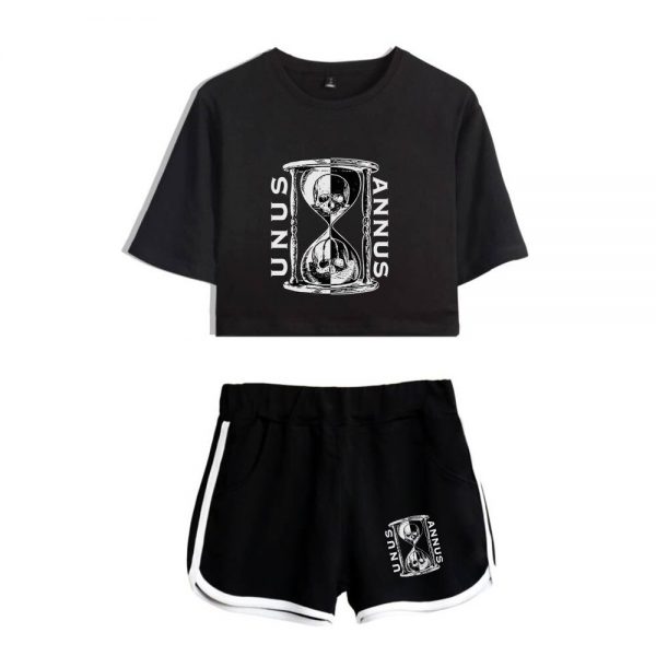 Unus Annus Print Summer Women Girl Sets Sexy Short Tops shorts Elastic Waist Kawaii Suits Two 1 - Demon Slayer Shop