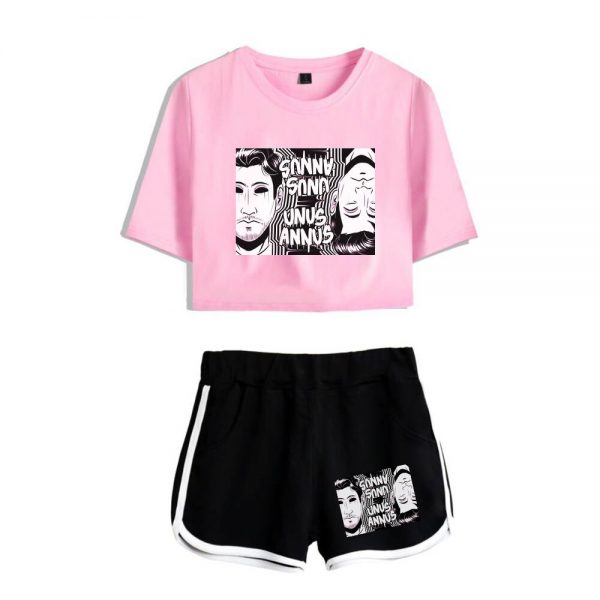 Unus Annus Print Summer Women Girl Sets Sexy Short Tops shorts Elastic Waist Kawaii Suits Two 3 - Demon Slayer Shop