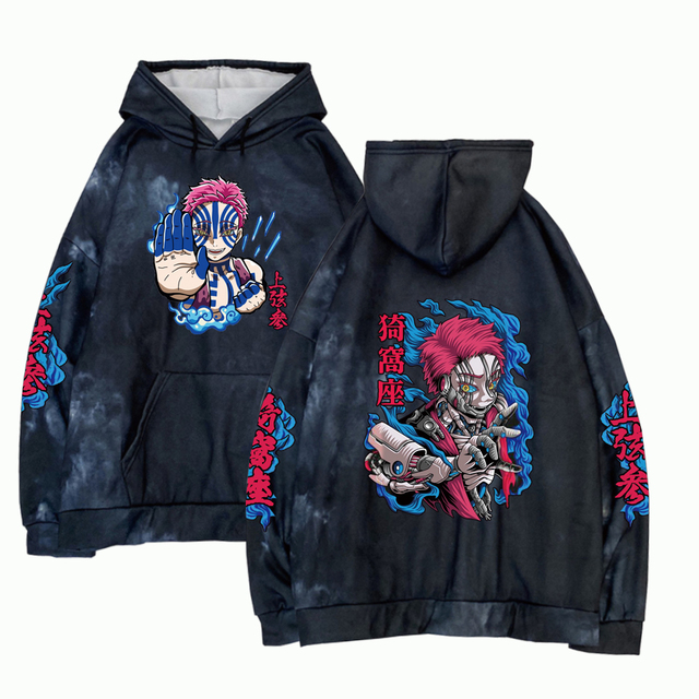 Anime Tie Dye Hoodie Demon Slayer Akaza Pullovers Tops Long Sleeves Hoodie Unisex - Demon Slayer Shop