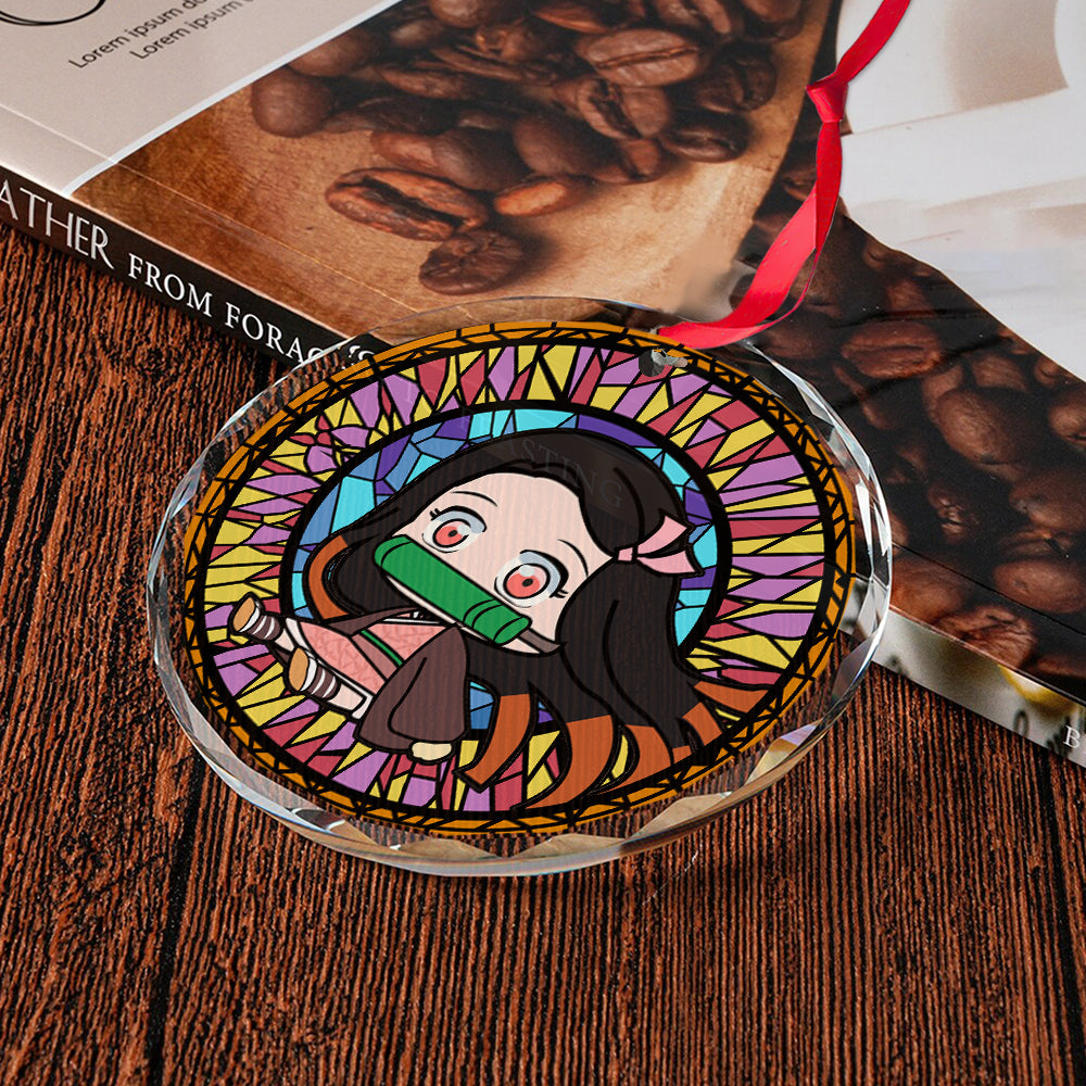 Demon Slayer Chibi Nezuko Stained Glass Ornament for Christmas Gift 2 - Demon Slayer Shop Demon Slayer Chibi Nezuko Stained Glass Ornament for Christmas Gift - Image 2
