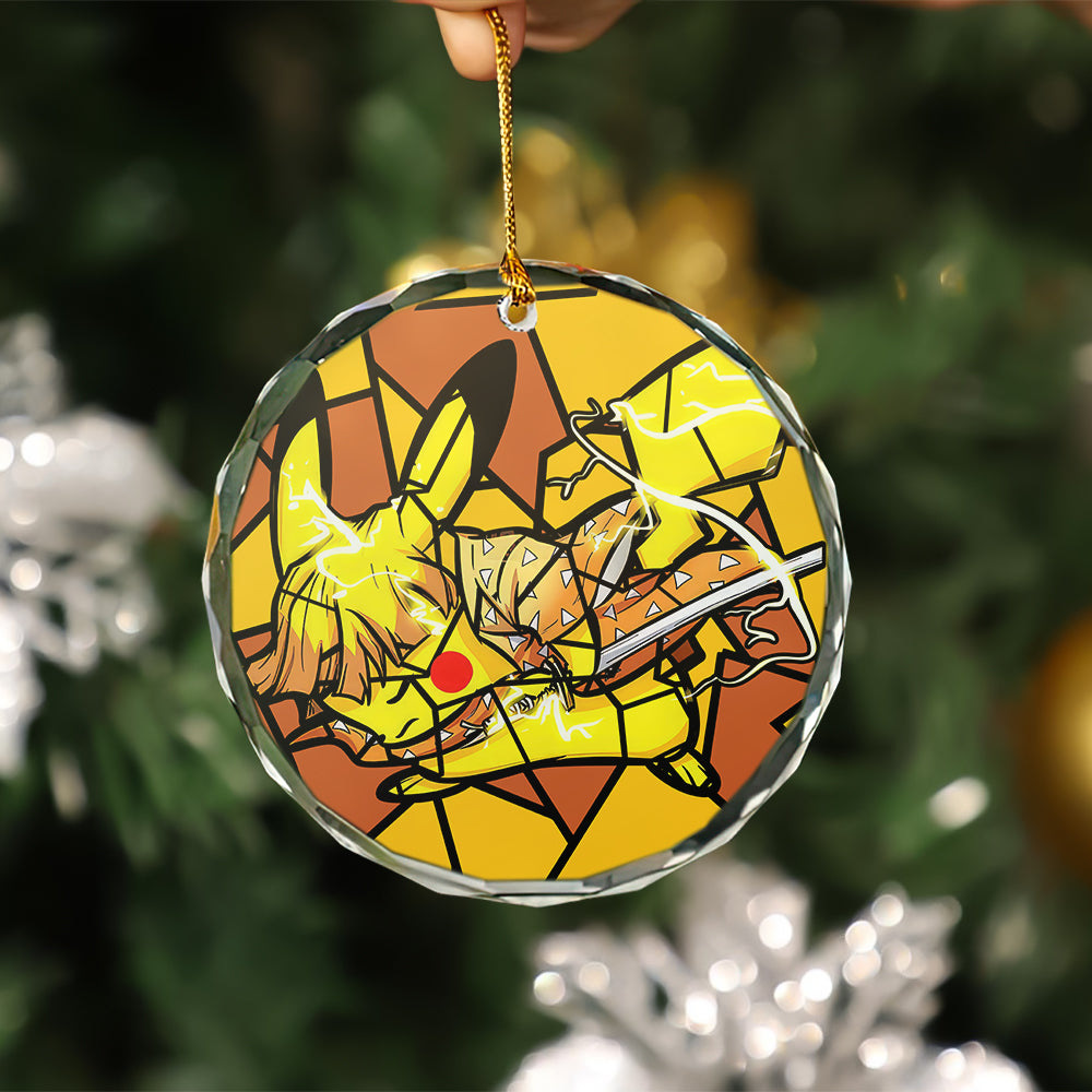 pikachu zenitsu pokemon stained glass ornament perfect gift for christmas holiday - Demon Slayer Shop