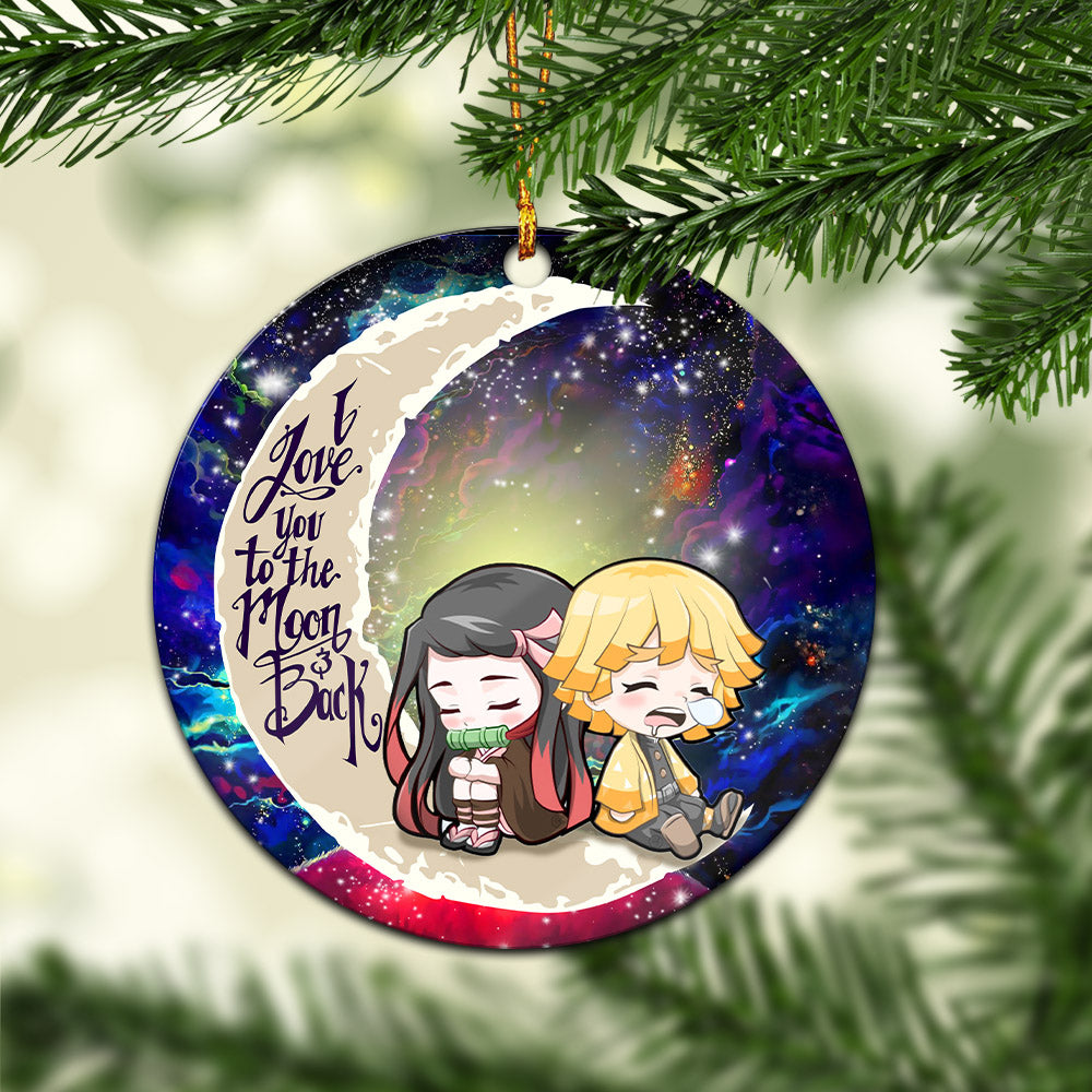 zenitsu and nezuko chibi demon slayer love you to the moon galaxy mica circle ornament perfect gift for holiday wt9er - Demon Slayer Shop